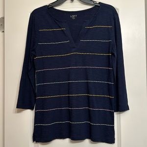 NWOT LOFT Outlet Women’s 100% Cotton V-Neck Embroidered Blouse